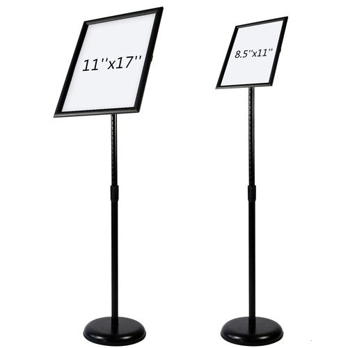 T-SIGN Adjustable Heavy Duty Pedestal Sign Holder Floor Stand, Sign Stand Poster Stand, 8.5 x 11 inch, Vertical & Horizontal View, Outdoor Indoor Standing Display Sign Holders Aluminum Black