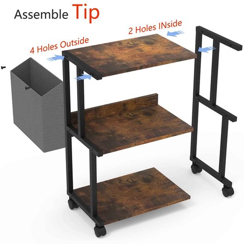 Ostreeful 3 Tier Printer Stand Rustic Brown Printer Mobile Wooden Printer Shelf Table Organizer for Home Office Kitchen