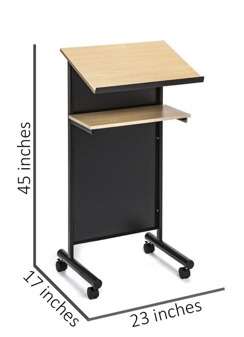 Audio-Visual Direct Wheeled Lectern - Standing Desk with Storage Shelf - Beech/Black - Ideal for Presentations and Laptop Use