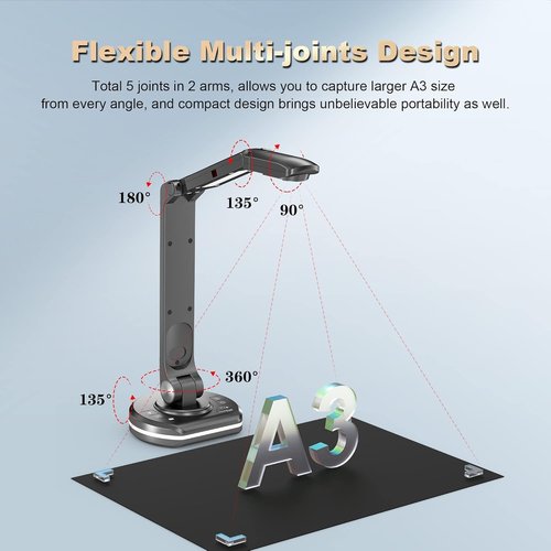 JOYUSING 4K,13MP Document Camera for Teacher, A3 Size, Auto Focus, LED Light, OCR for Windows, Perfect for Distance Learning and Web Conferencing Compatible with Windows, MAC, Chromebook