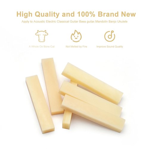 SAPHUE 6Pcs Unbleached Bone Guitar Nuts Blank For Electric Bass Acoustic Classical Guitar Mandolin Banjo Ukulele Nut Blank (6Pcs Nut)
