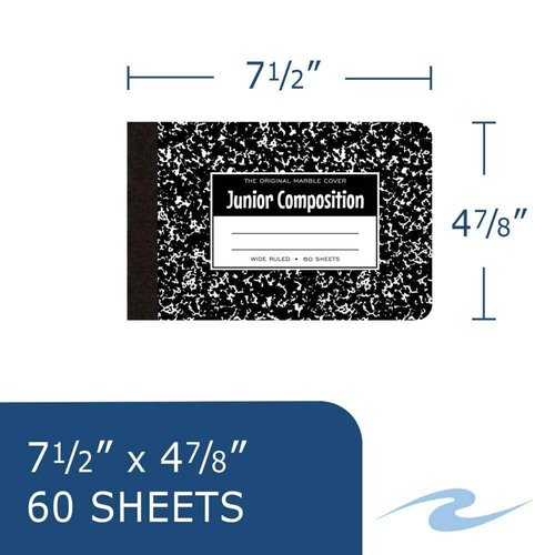Roaring Spring Junior Marble Composition Books, Case of 48, Specially Sized 4.875"x7.5" for Smaller Users, 60 Sheets 15# White Wide Ruled Paper, Hard Board Black Marble Covers