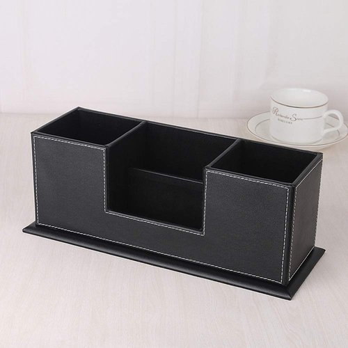 RHCSZ Leather Pencil Holders and Organizers for Workspace Accessories, Pen/Business Name Card Holder, Office & School Desk Supplies Holder (Black)