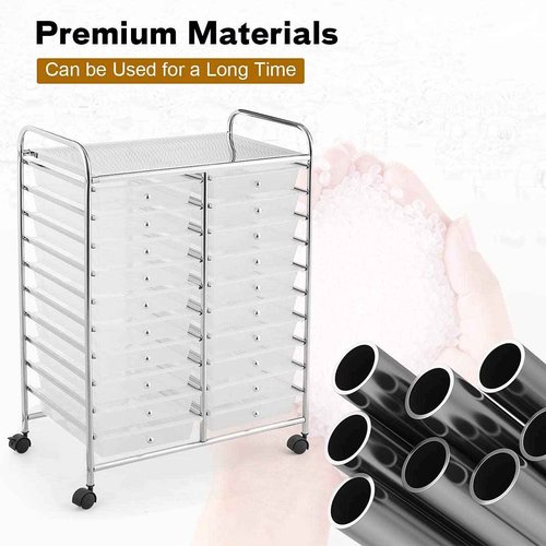 20-Drawer Rolling Storage Cart, Mobile Book Paper Organizer Utility Trolley with Wheels, Ideal for School, Office, Home (Clear)