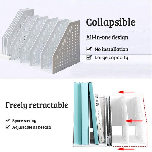 Lemical Magazine Holder 4 Vertical Compartments Collapsible Magazine File Holder Space Saving Rack Home Kitchen Desk Organizer No Need Assemble Gray