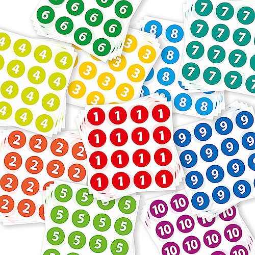 easykart labels 4800 PCS Consecutive Number Stickers 300 Sheets 1-10 Round ColLabels 0.5 Inch Round Self Adhesive Vinyl Number Decals for School, Office, Classroom, Inventory, Storage, Bins, Multi Col