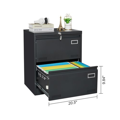 Jintop 2 Drawer Lateral File Cabinet with Lock and Card Holder, Multifunctional Metal Filing Cabinets w/Heavy 3 Section Slide Rail & Breathable Holes,for Legal/Letter/A4,Black