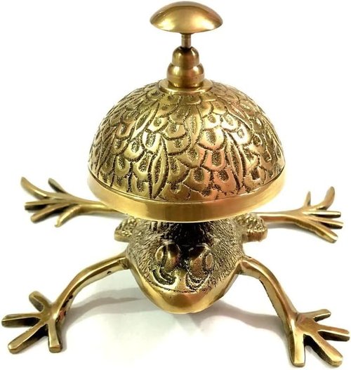 Antique Brass Frog Style Desk Bell Nautical Hotel Counter Reception Calling Service Bell Decor Call Ringing Bell for Home, Office, Reception, Counter, Hospital, Hotel Decor by USA Craft
