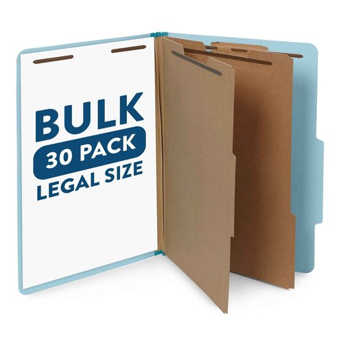 30 Legal Size Classification Folders, 2 Divider 2 Inch Tyvek Expansions, Durable 2 Prongs Designed to Organize Standard Law Client Files, Office Reports, 30 Legal Folders, Light Blue