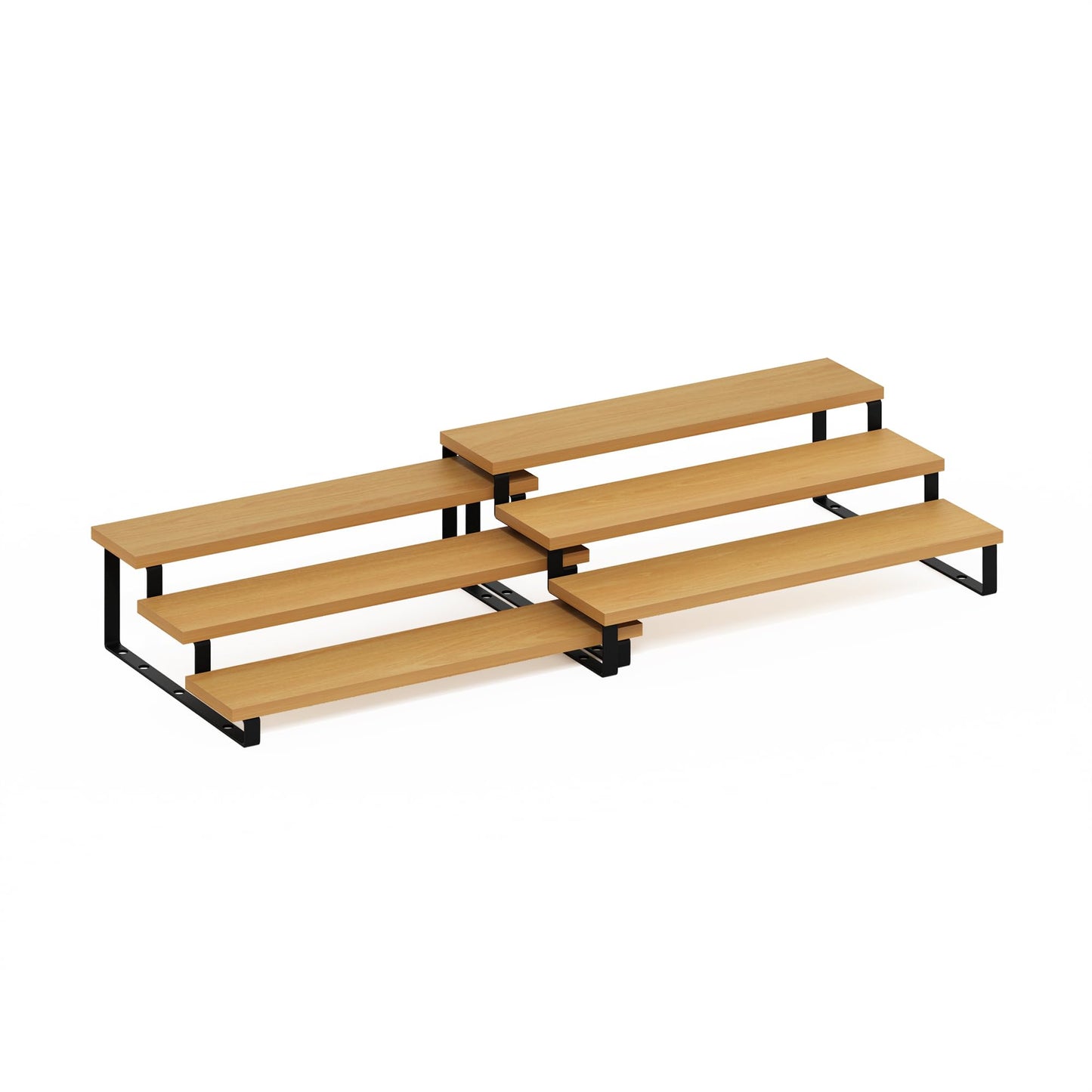 Furinno RAVEL Kitchen Countertop Organizer Set of 2, 3-Tier Nesting Metal Frame Counter Shelves, Kitchen Storage, Expandable, Spice Rack, for Pantry, Coffee Bar, Beech