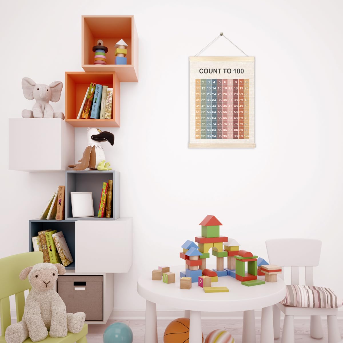 Ecezatik Number Chart 1-100 Educational Poster Hanger Frame, Boho Classroom Decor, Count to 100 Learning Posters Banner for Classroom Nursery Kids Room Playroom Preschool Decor, 12x16 Inches