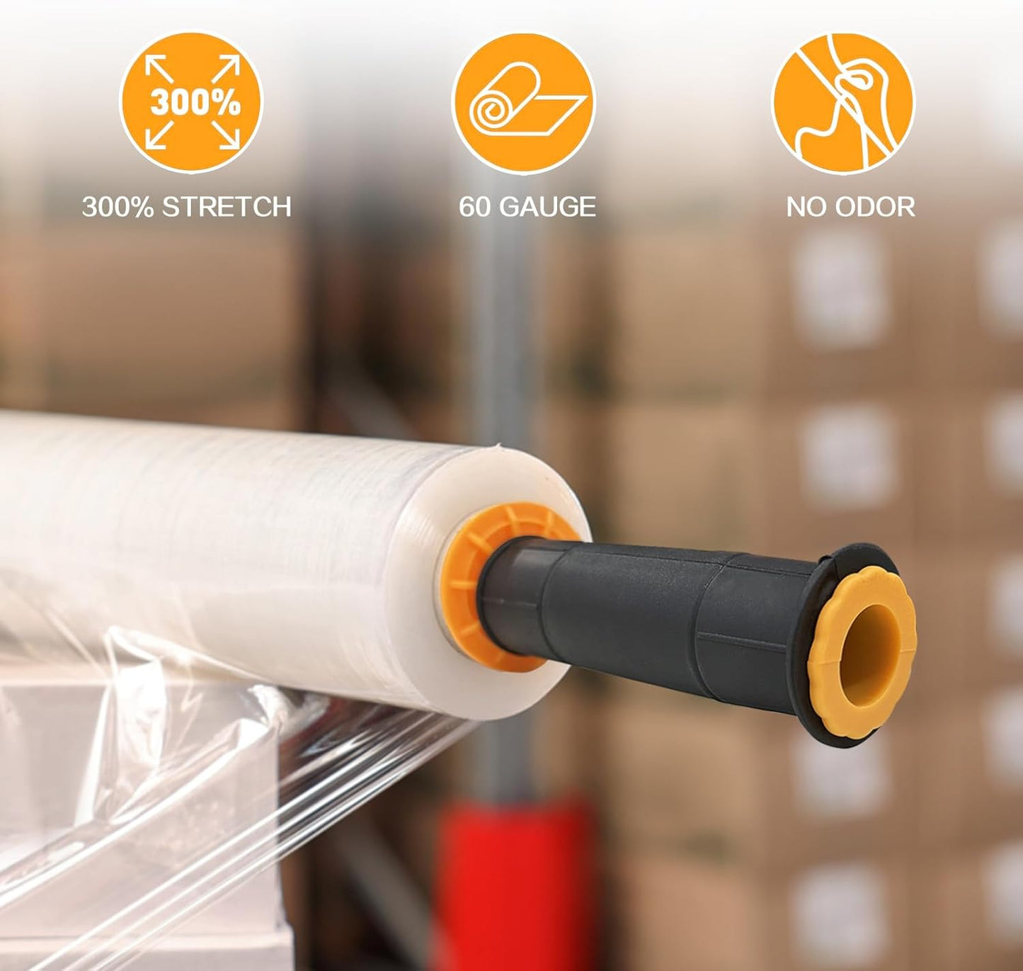 Stretch Film Roll - 15 Inch x 1000 Feet | Heavy Duty Plastic Wrap with Handles for Moving & Packing