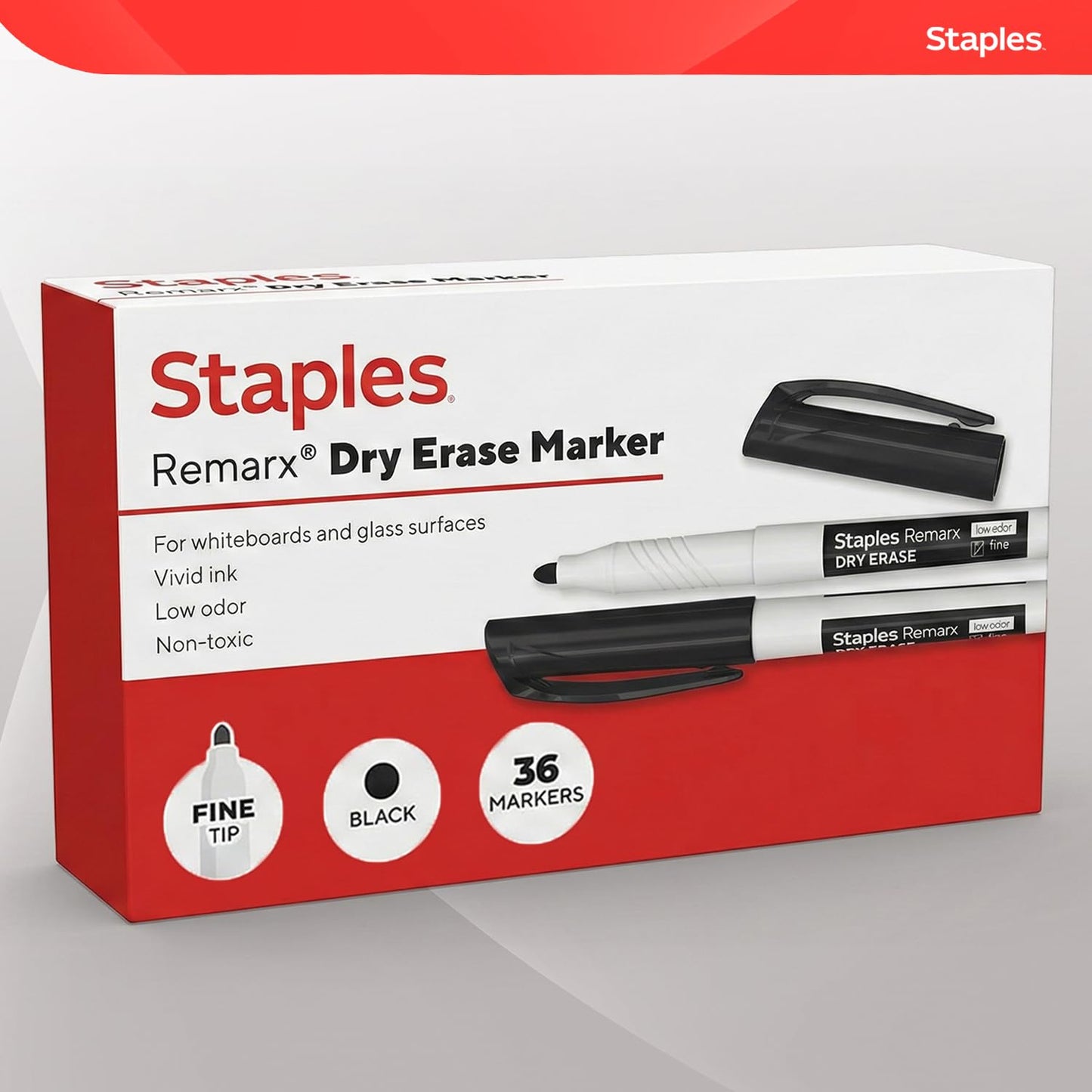 STAPLES Low Odor Dry Erase Markers, Fine Tip, Black, 36 Pack – Remarx Precision Whiteboard Markers for Offices & Classrooms