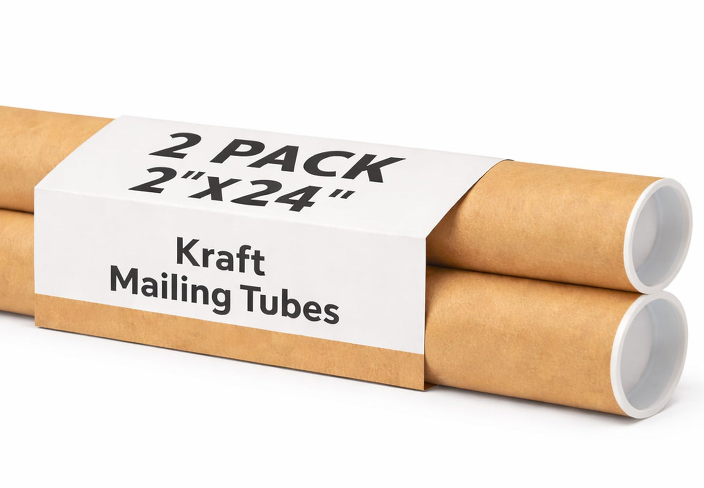 Mailing Tubes with Caps, 2 in x 24 in - 2 Pack - Kraft - for Shipping, Packing, Bulk Round Packaging, Cardboard Mailers, Poster, Art Prints, Maps, Blueprint