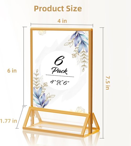 PPH-Sisy Gold Picture Frame - Double-Sided Acrylic Display Stand for 4x6 Photos | 6 Pack