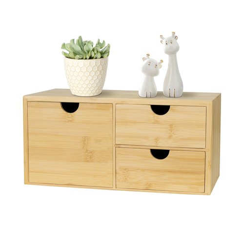 SeekElegant Bamboo Desk Organizer, Desktop Organizer with 3 Drawer, Tabletop Storage Organization Box for Bills, Countertop, Home Office Supplies