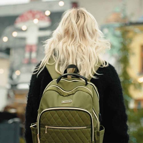 Modoker 15.6 Inch Women's Laptop Backpack, Quilted Work and Travel Backpack with USB Charging Port, Green