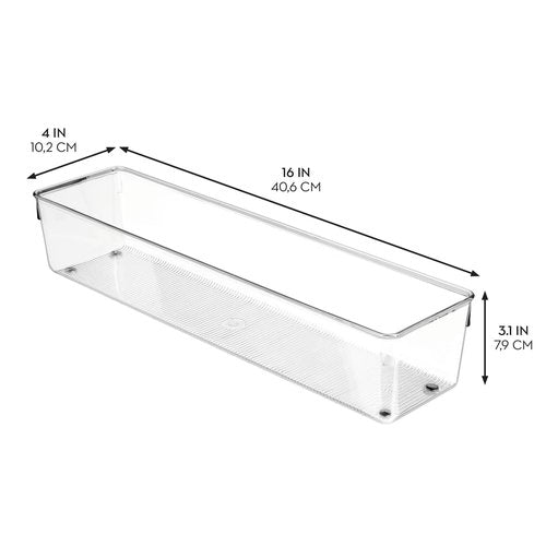 iDesign Plastic Drawer Organizer Bins - Storage for Kitchen, Bathroom, and Desk Drawers - Set of 3 - Clear