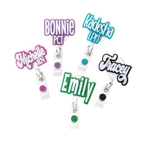 callie Custom Glitter Name Badge Reel Nursing Student CNA RN BSN LPN, Personalized Badge Reel Retractable ID Badge Holder Clip for Nurse