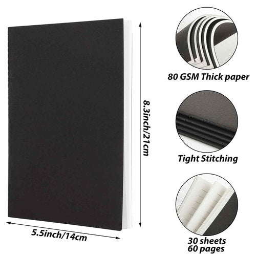 MIVIDE 50 Pack A5 Kraft Notebooks, Black Cover Journal Bulk Pack 8.3 x 5.5 inch Notebooks 60 Pages, Lined Travel Notebooks for Writing, Making Plans, School Office Supplies