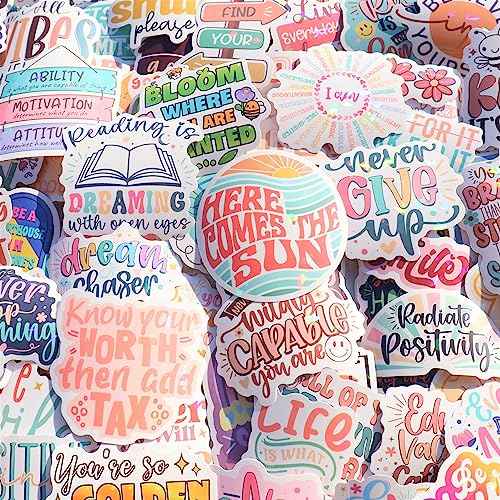 200PCS Affirmation Stickers, Holographic Motivational Sticker Pack, Positive Journal Encouraging Shiny Quotes for Kids, Teachers, Classroom, Waterproof Scrapbook Supplies (200)