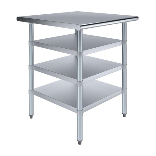 AmGood 30 in. x 30 in. Stainless Steel Work Table with Three Bottom Shelves | NSF Kitchen Prep Table | Utitly Metal Table