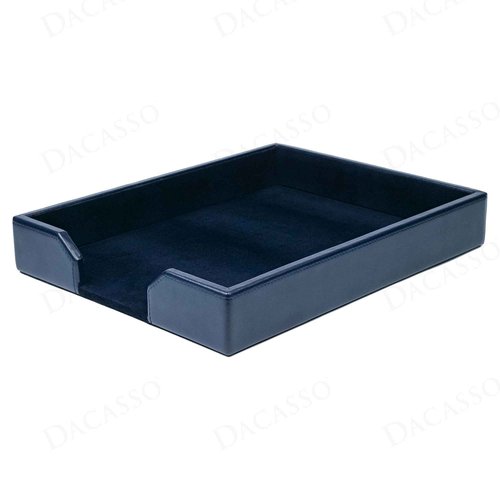 Dacasso Navy Blue Bonded Leather Luxury Letter Tray Holder & Paper Organizer for Desk - Executive Desk Decor & Office Organization Essential