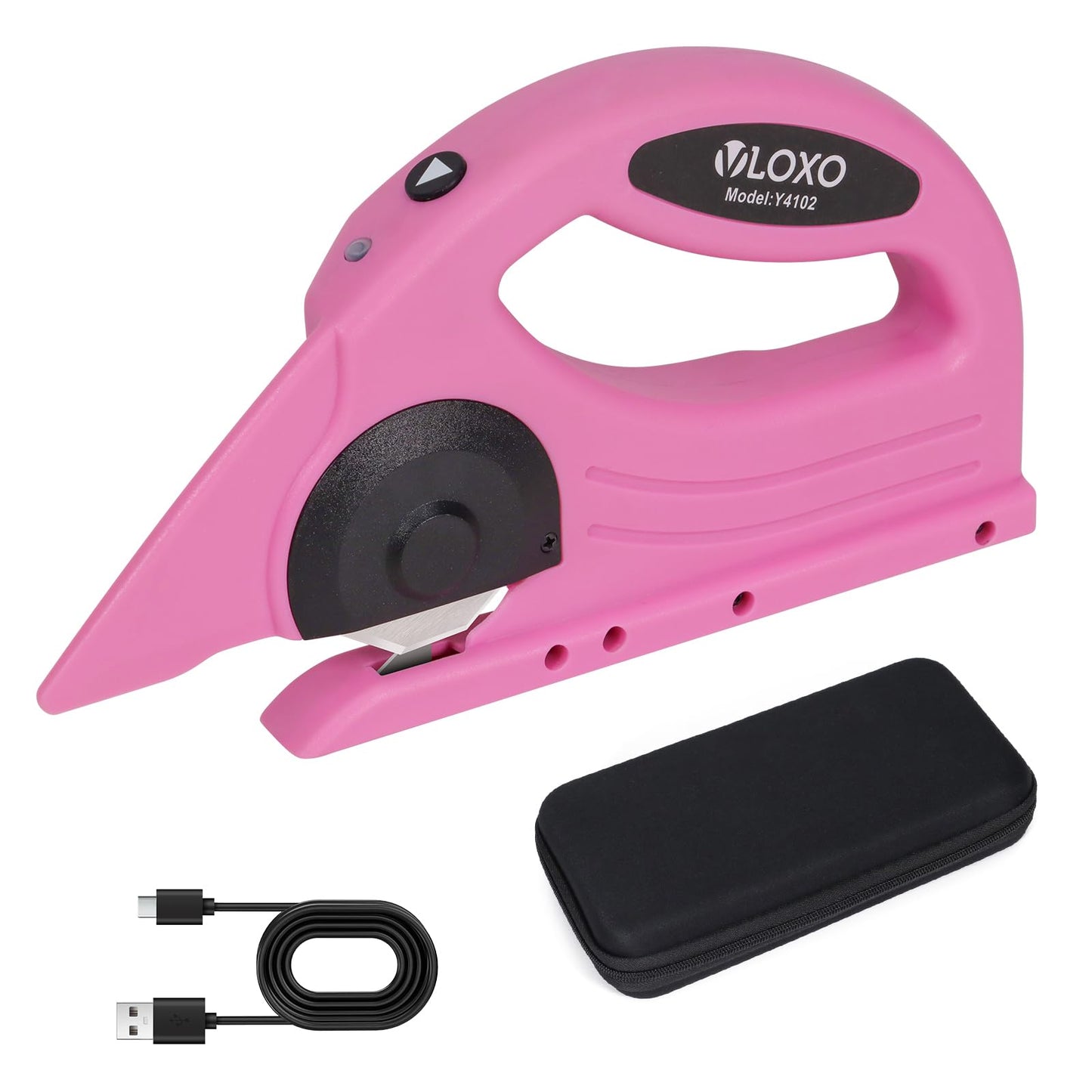 VLOXO Cordless Electric Scissors, 4V Electric Rotary Scissors for Fabric Cardboard Cutter with Safety Lock Rechargeable Rotary Cutter for Cardboard Packages Leather Canvas Paper Include Case