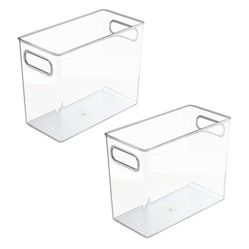 mDesign Tall Plastic Office Storage Bin with Handles - Organizer Bins for Cabinets, Drawers, Desks, Workspace - Containers and Baskets for Pens, Pencils, Highlighters and Notebooks - 2 Pack - Clear