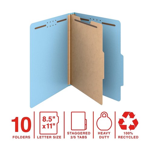 Staples Heavy Duty Pressboard Classification Folder, 1-Divider, 2" Expansion, Letter Size, Light Blue, 10/Pack (ST62740)