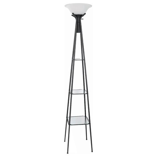 Coaster Home Furnishings - Gianni - 3-Shelf Metal Floor Lamp with Frosted Glass Shade, Clear Glass Shelves and Tapered Tower Shape - Living Room - 70-Inch - Black - 901420