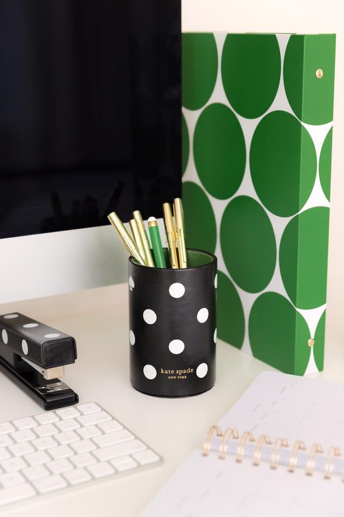 kate spade new york Pen and Pencil Holder for Desk, Decorative Pencil Cup, Leatherette Desk Supplies Organizer, Picture Dot