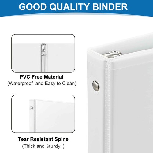 SUQJOY 1-inch 3-Ring Binder, 1 Inch Round Ring Binder with 2 Inside Pockets, 8 Pack White Binders, Clear View Cover, Holds 8.5'' x 11''Paper for Office/Home/Back to School