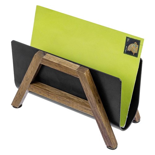 MyGift Modern Desktop Mail Holder, Urban Solid Acacia Wood and Matte Black Metal Tabletop Letter Sorter