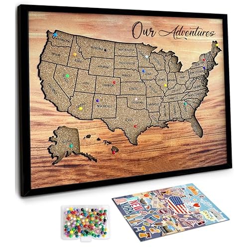 flinelife Cork Board Usa Travel Map With Pins, 12x10, Medium Size, Map of United States, Perfect For Couples and Families Gift