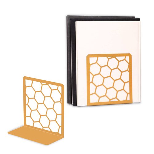 GEOMOD Geometric Honeycomb Gold Metal Bookends Decorative - Tall Sturdy Book Ends for Shelves - Modern Heavy Duty Bookend Stopper - Office or Home Book Shelf Book Holder - 6x3.25x6.25 Inches - 1 Pair