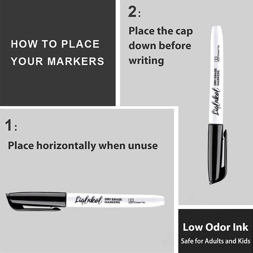 LiqInkol Dry Erase Markers Bulk, 144 Pack Black Whiteboard Markers, Chisel Point Low Odor Dry Erase Markers for School Office Home