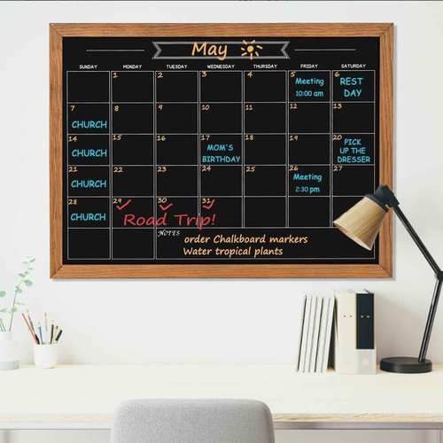 Umtiti Calendar Chalkboard, 23.6" * 31.5", Magnetic Surface Rustic Brown Solid Pine Wood Frame Chalk Board for Planning/School Timetable/Memo, Hanging Board for Office, School and Home(YLHB-QZ-6080)