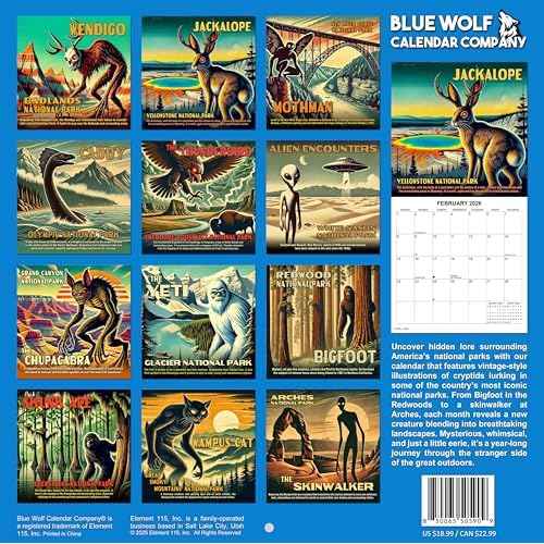 2026 National Park Lore Monthly Wall Calendar | 12" x 24" | Monsters & Cryptids in National Parks Calendar 2025-2026