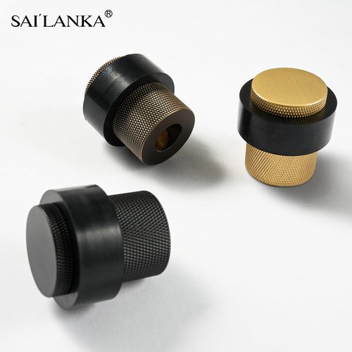 SAILANKA Solid Brass Door Stopper Heavy Duty Cylindrical Floor Mount Door Stop with Rubber, Wall Protector Mounted Doorstop Protect Door Knobs, 1-3/5" Height, 4 Pack, Brushed Brass