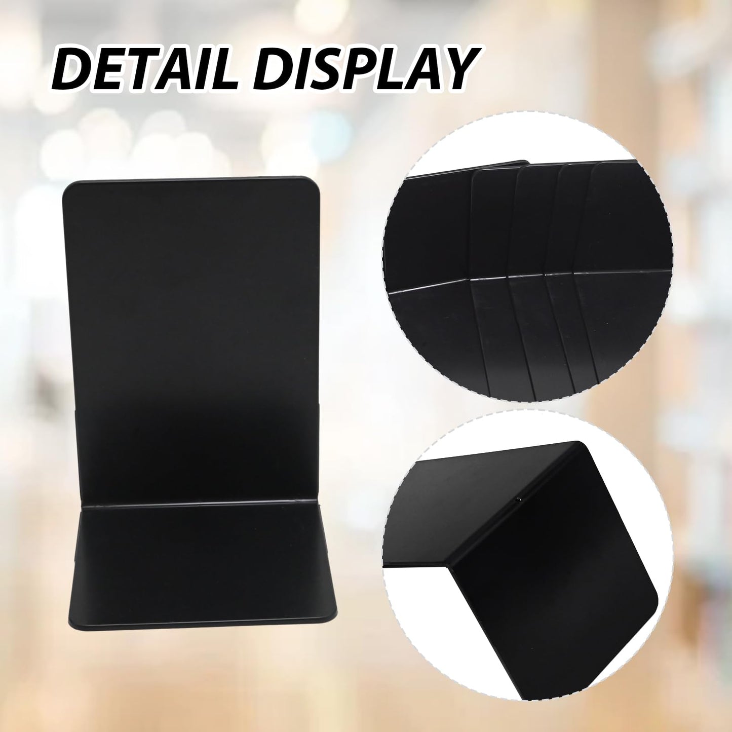 GMAPATS 6 Pcs Acrylic Black Bookends, Black Organizer, Plastic Bookends for Books, Holder Stand Decorative, Book Stopper Organizer for Shelves, Desk, Office