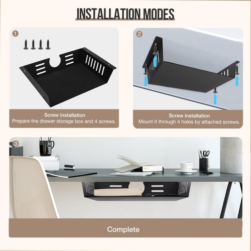 2 Pack Under Desk Shelf - Under Desk Storage Shelf Metals,Under Desk Organizer - Black Under Shelf Storage for Office Tables & Workstations（11 Inch）