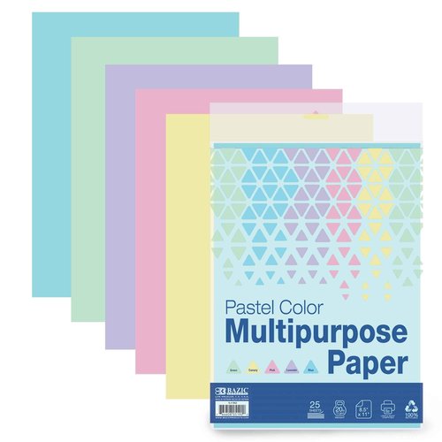 BAZIC Products Blank Paper Copy & Multipurpose Paper - 8.5" x 11" Pastel Color Printer Paper for Inkjet, Laser, and Fax Machines, Ideal for Office, School, and Crafts, 25 Sheets/Pack, 24-Packs