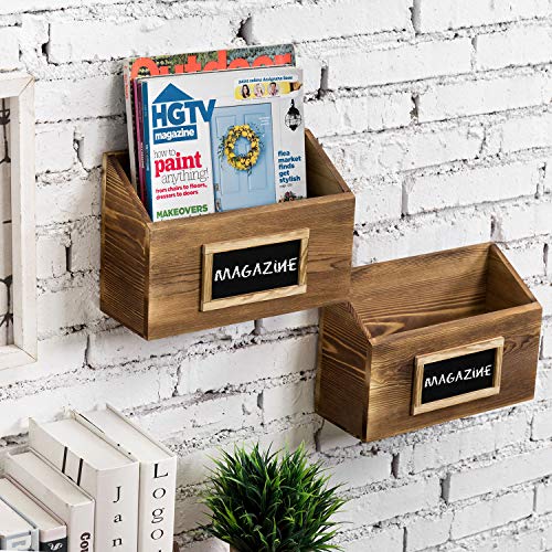 MyGift Rustic Burnt Wood Wall Mounted Mail, File & Magazine Holder Sorter Rack with Chalkboard Label, Set of 2
