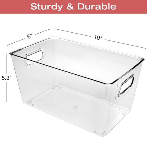 EXCELLO GLOBAL PRODUCTS 10.12" x 6.02" x 5.31" Rigid Plastic Clear Storage Bins for organizing and storing household goods, food, or Office supplies (Pack of 6)
