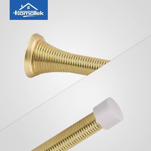 HOMOTEK Spring Door Stopper - Heavy Duty Rubber Bumper for Low Mounted Doors | Bright Brass Finish