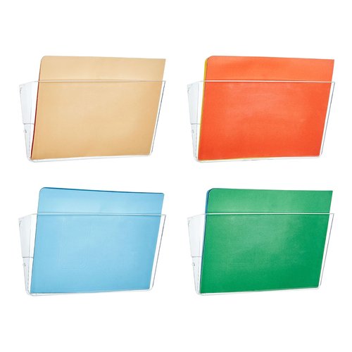 Segulah Hanging Wall File Organizer 4 Pack, Single Pocket Wall Mount File Holder Mail Organizer Wall Mounted Paper Organizer Mail Holder for Office Classroom Organization
