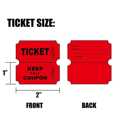 DNB 4000 Pairs Raffle Tickets - 4 Color Set of 1000 2 x 2 Inch 50/50 Double Roll Raffle Tickets - Blue/Yellow/Red/Green