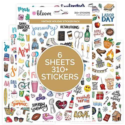 bloom daily planners Holiday Seasonal Planner Sticker Sheets - Vintage Seasonal Sticker Pack - Removable & Repositionable - Over 310 Stickers Per Pack!