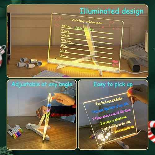 LED Note Board with Colors, Light Up Acrylic Message Board, Led Drawing Board, Illuminated Acrylic Notepad with Adjustable Stand and 7 Pens (11.8" ¡¿ 7.9")